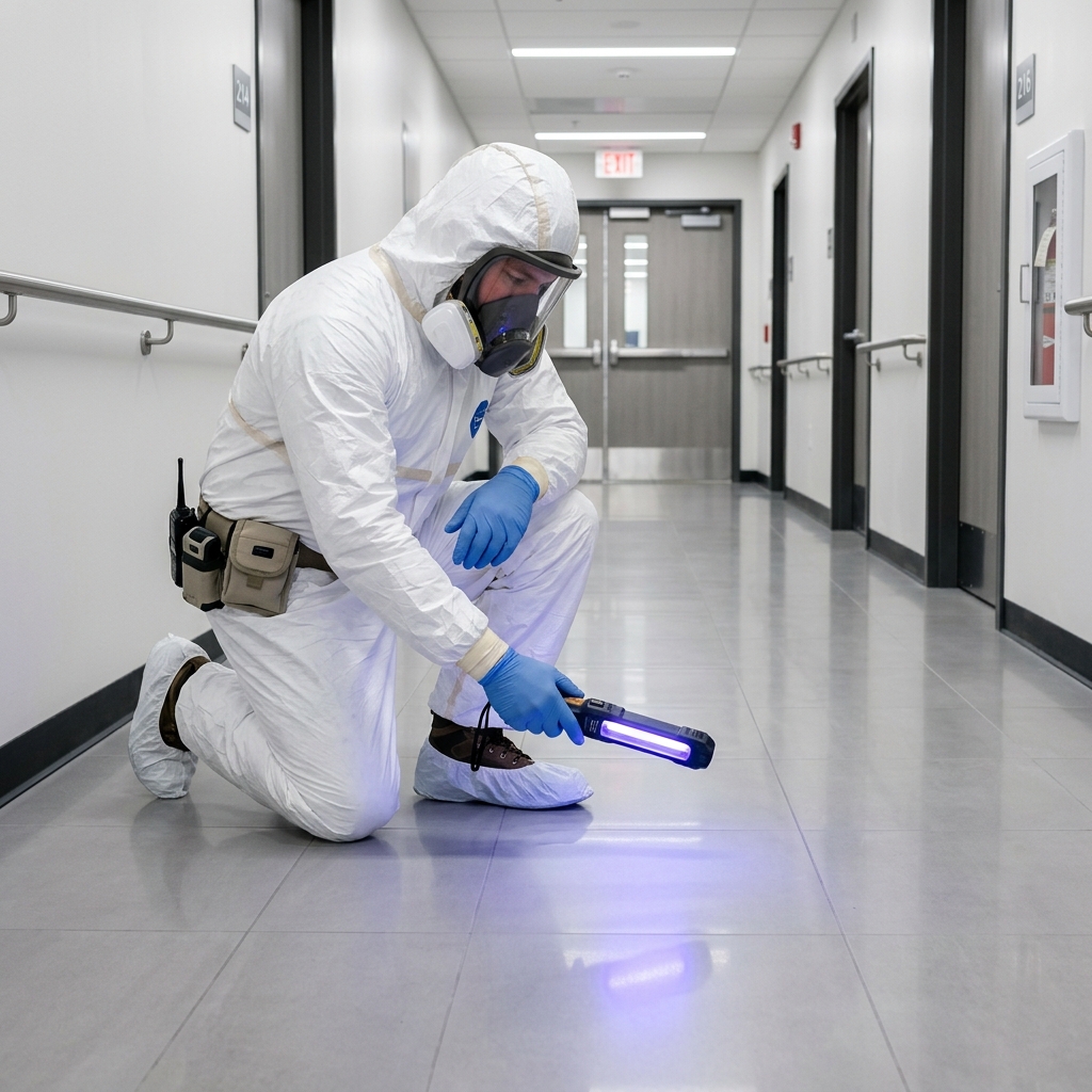 Professional biohazard remediation specialist inspecting a property in Round Rock TX